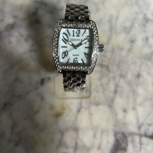 Geneva Silver Women's Watch with Crystal Accents